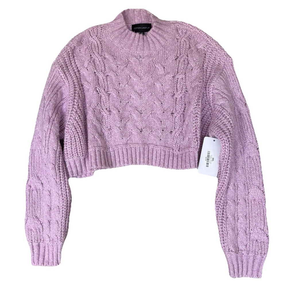 NWT Cotton Candy LA Sweater Womens M/L Pink Orchid‎ Cropped Cable Knit Soft Cozy